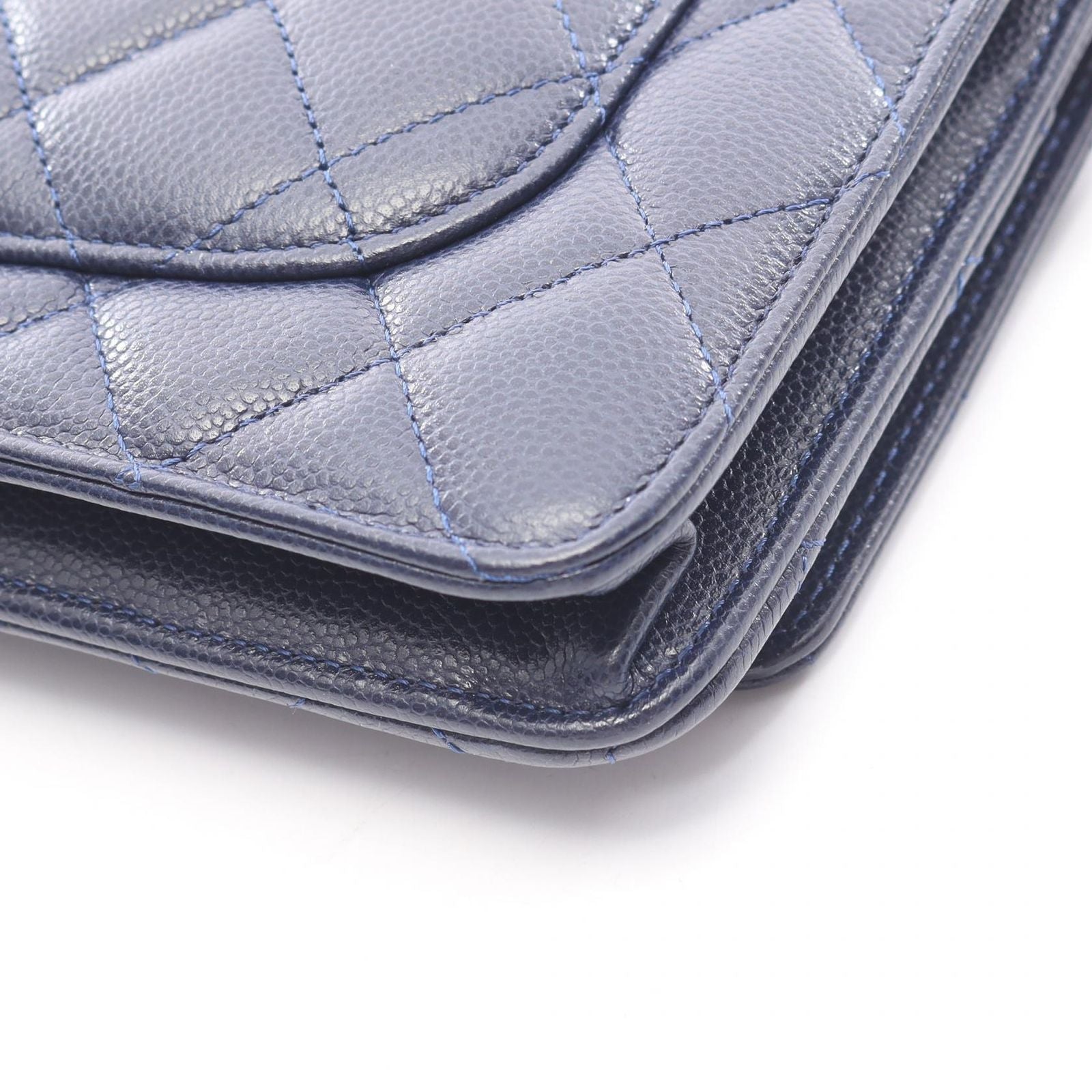 Chanel Shoulder Bag Quilted Navy Caviar Leather Chain Wallet — view 7