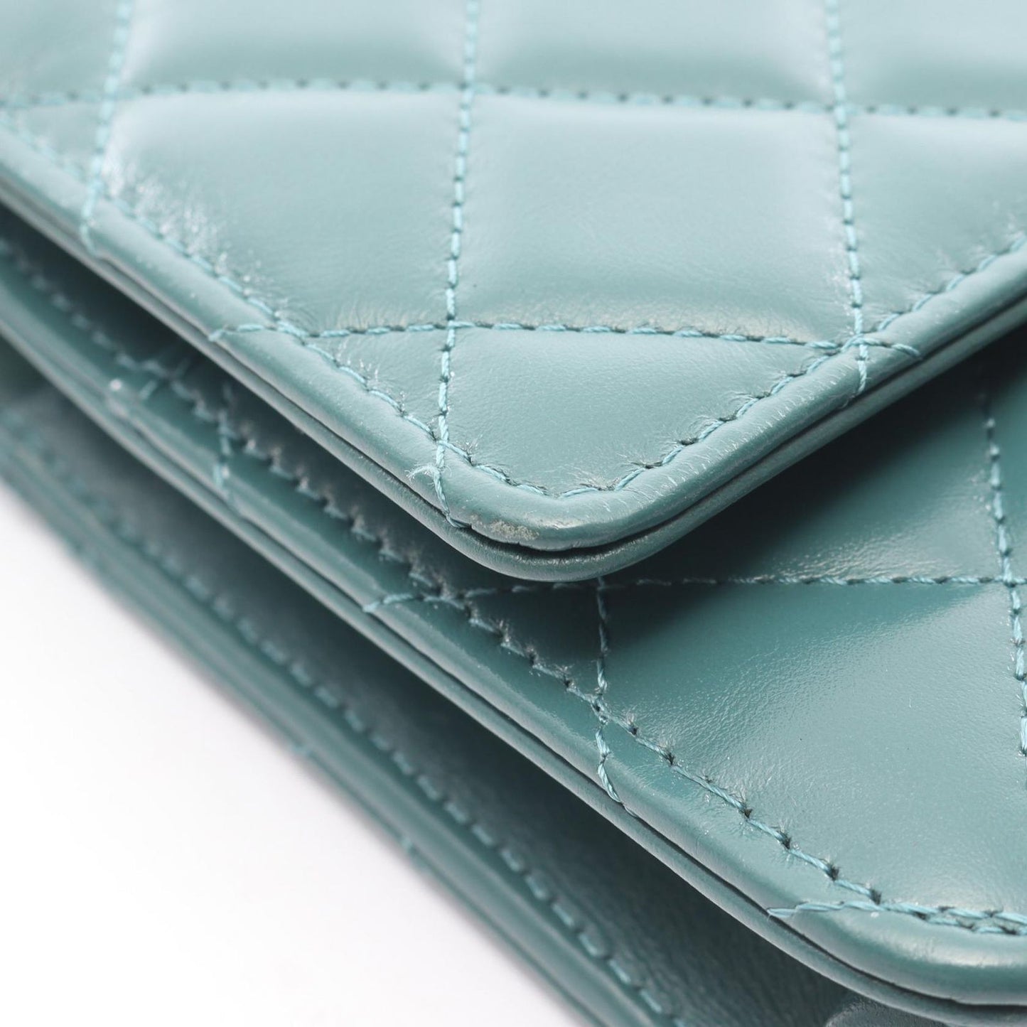 Chanel Shoulder Bag Quilted Green Leather Chain Wallet — view 6
