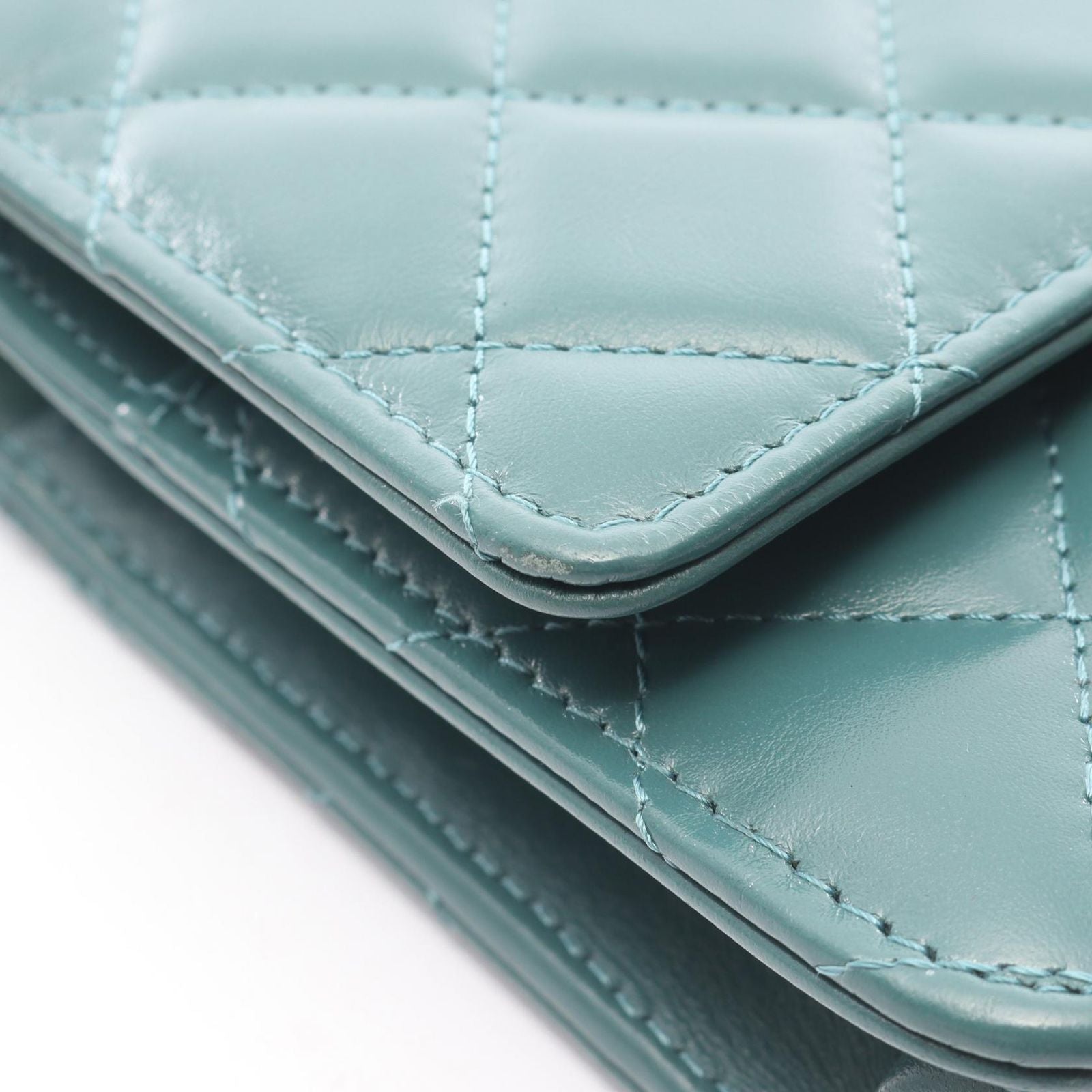 Chanel Shoulder Bag Quilted Green Leather Chain Wallet — view 6