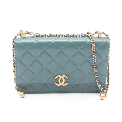 Chanel Shoulder Bag Quilted Green Leather Chain Wallet