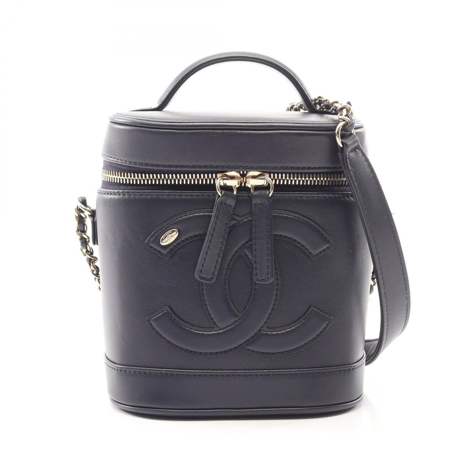Chanel Handbag CC Logo 2-Way Navy Lambskin CC Vanity Chain