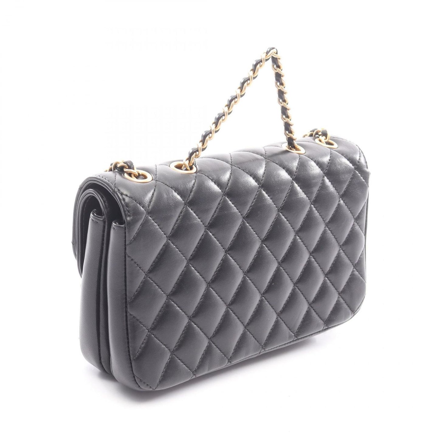 Chanel Shoulder Bag Quilted 2-Way Black Lambskin Chain — view 2