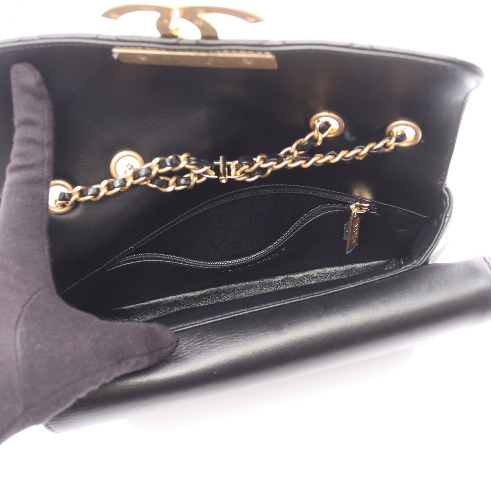 Chanel Shoulder Bag Quilted 2-Way Black Lambskin Chain — view 3