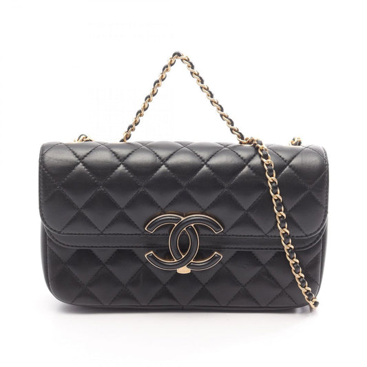 Chanel Shoulder Bag Quilted 2-Way Black Lambskin Chain