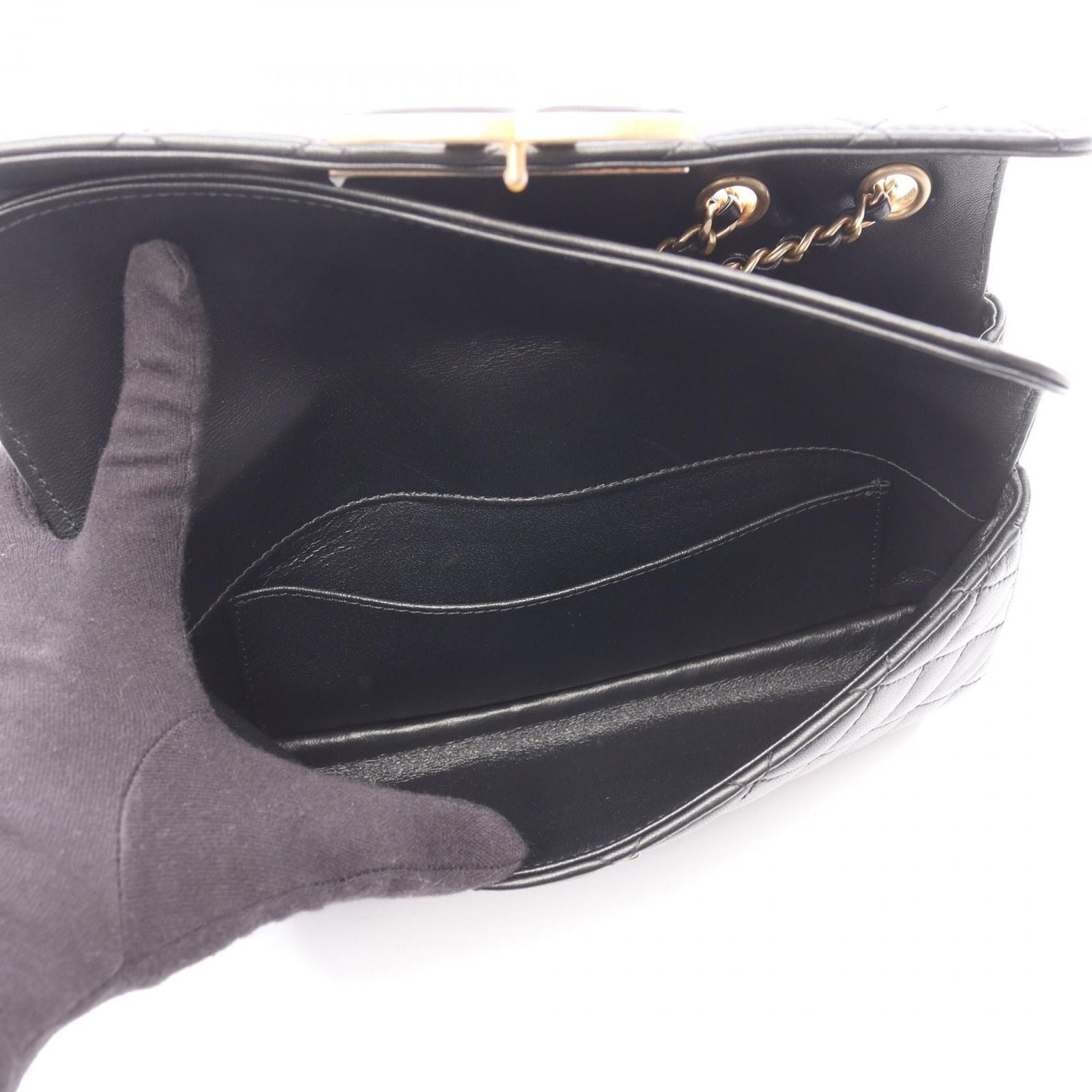 Chanel Shoulder Bag Quilted 2-Way Black Lambskin Chain — view 4