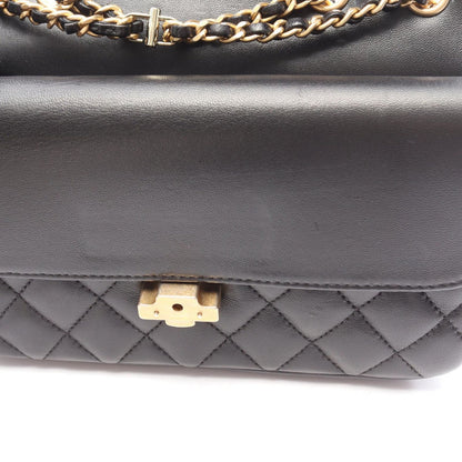 Chanel Shoulder Bag Quilted 2-Way Black Lambskin Chain — view 9