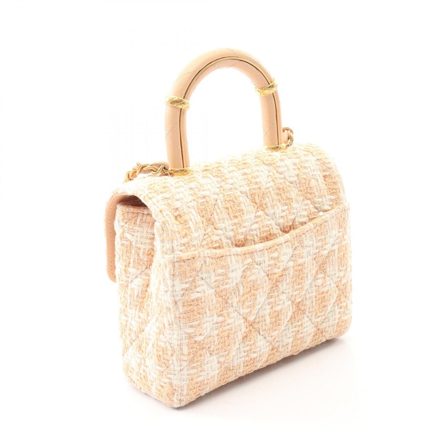 Chanel Shoulder Bag Quilted Top Handle 2-Way Pink Beige White Fabric Leather — view 2