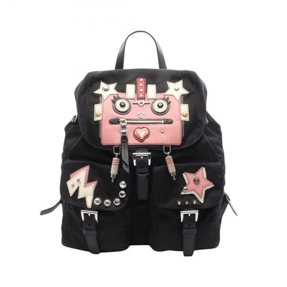 Prada Backpack Tessuto Robot Noir Pink Nylon Leather