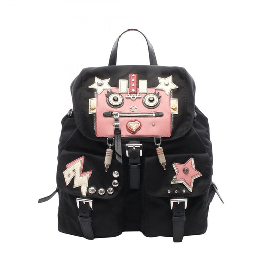 Prada Backpack Tessuto Robot Noir Pink Nylon Leather