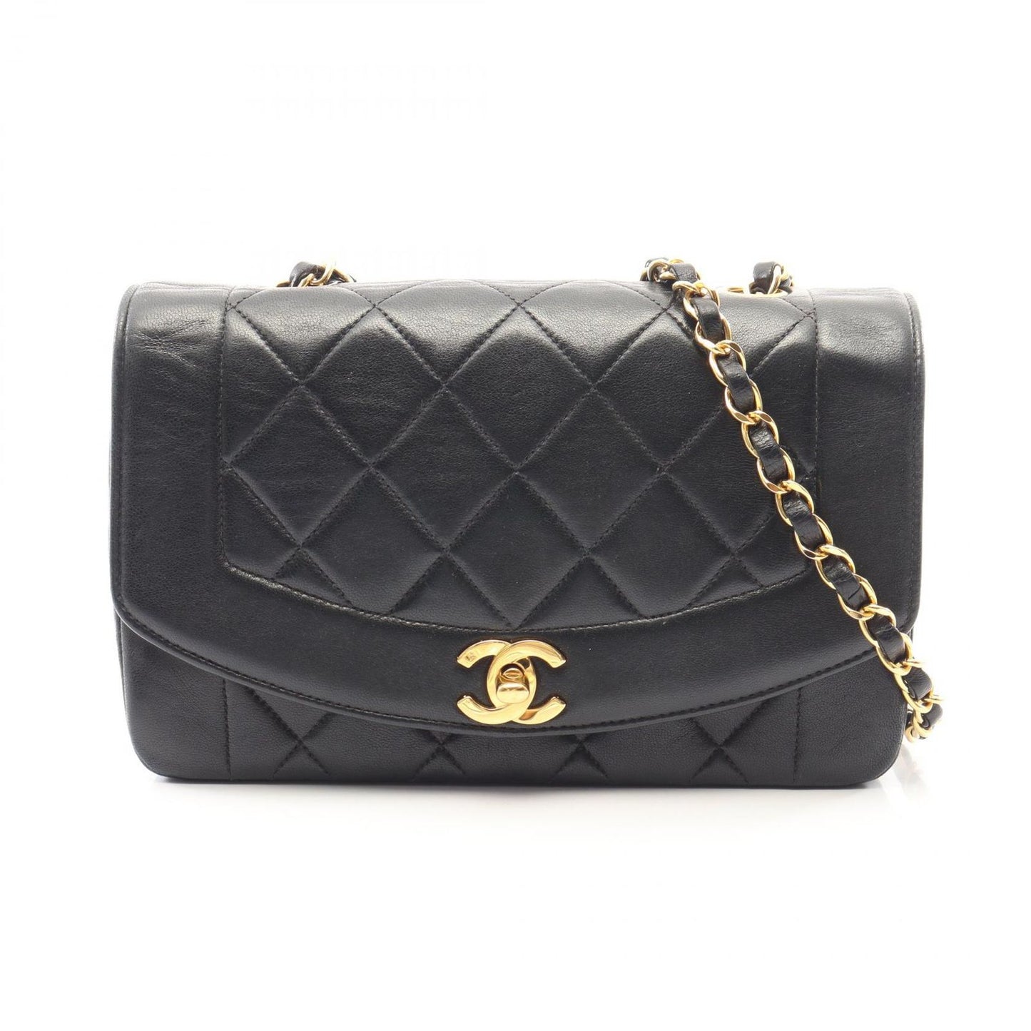 Chanel Shoulder Bag Quilted Diana Flap Black Lambskin Chain