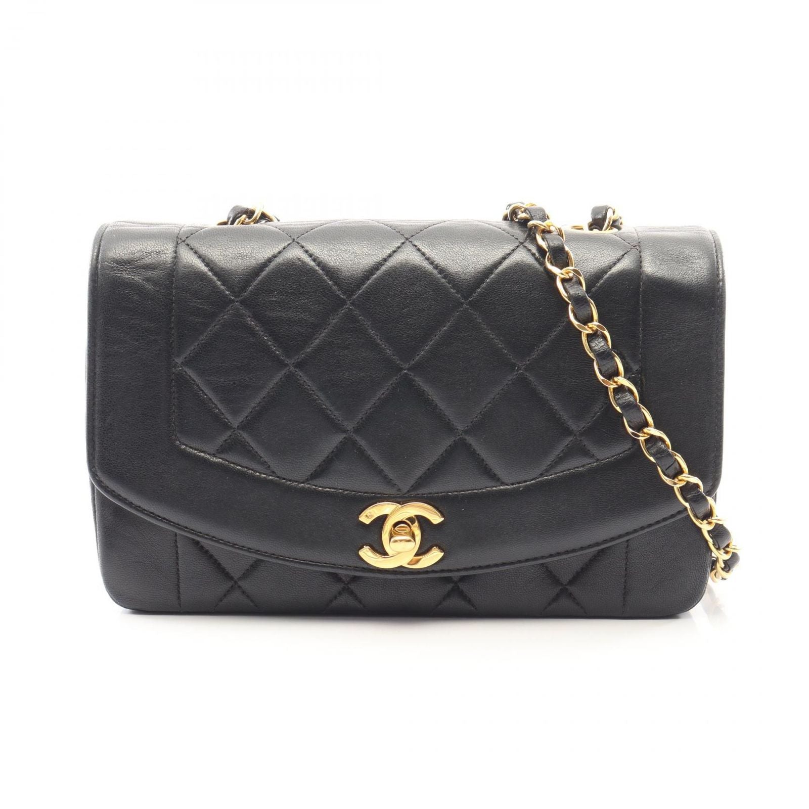 Chanel Shoulder Bag Quilted Diana Flap Black Lambskin Chain