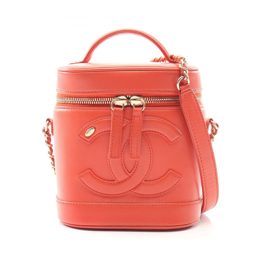 Chanel Handbag CC Logo 2-Way Orange Red Lambskin CC Vanity Chain