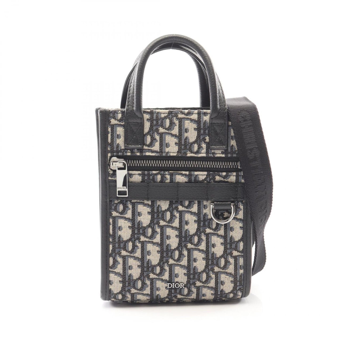 Dior Handbag Safari North South Mini Tote 2-Way Navy Canvas Leather Black