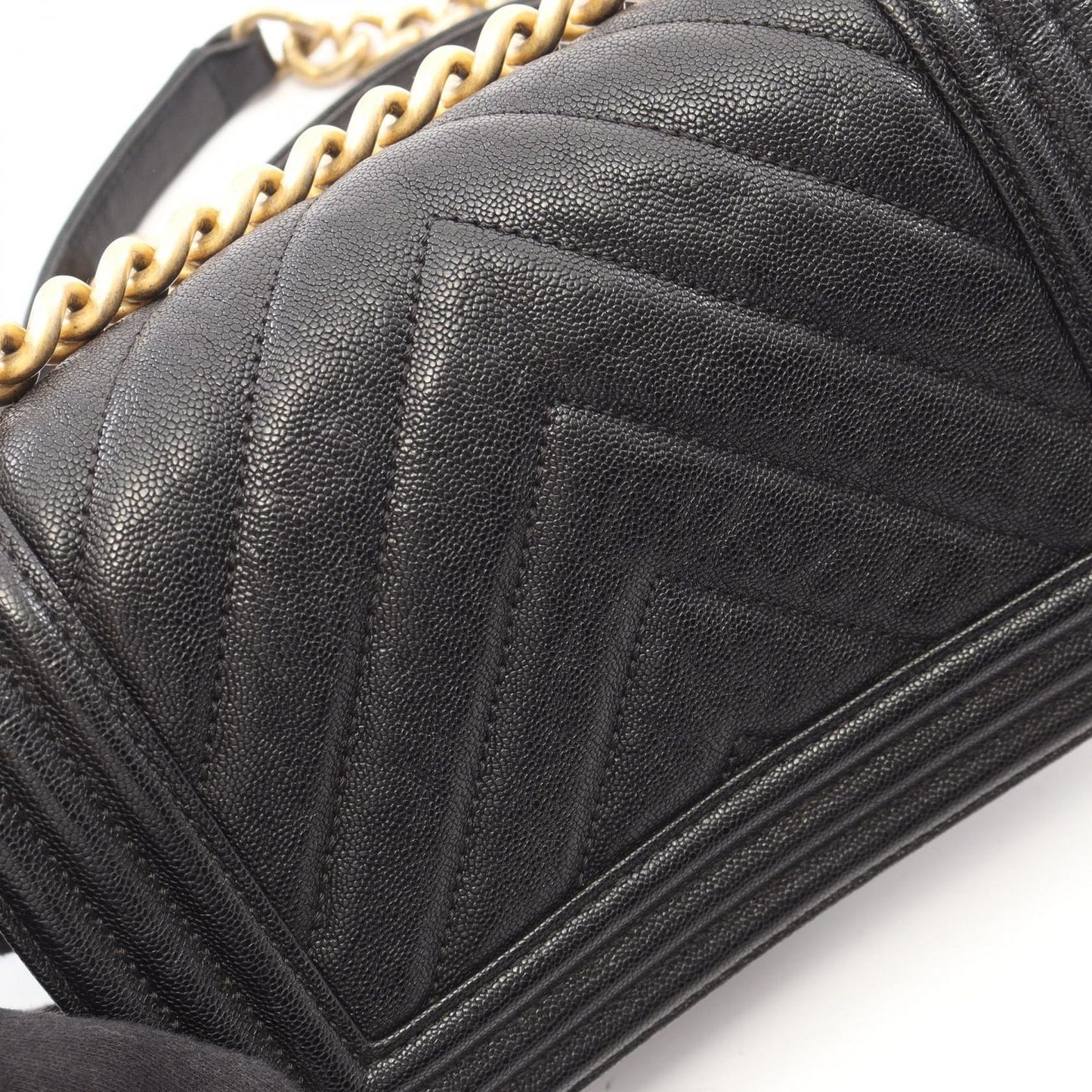 Chanel Shoulder Bag Small Black Caviar Leather Stitch Chain — view 8