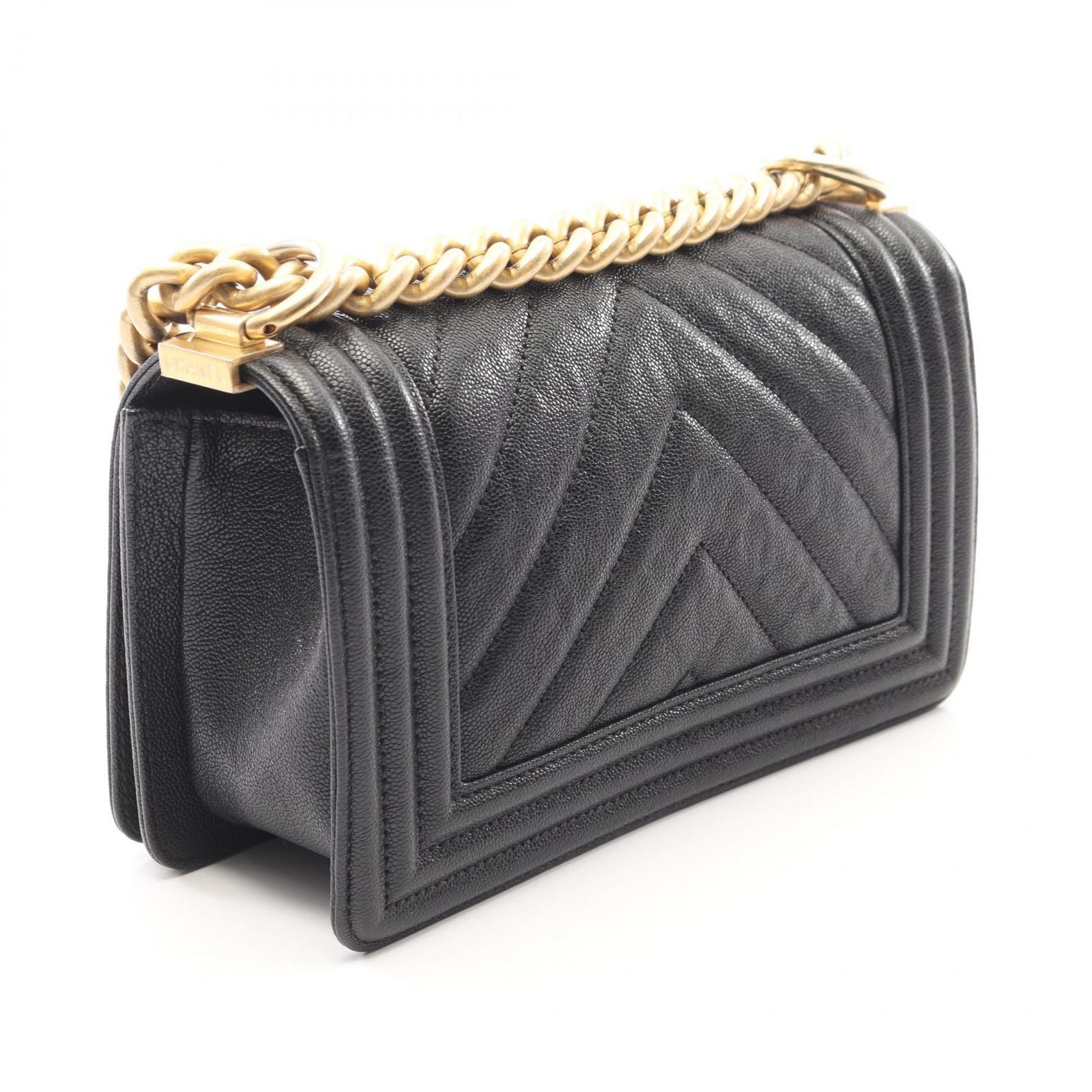 Chanel Shoulder Bag Small Black Caviar Leather Stitch Chain — view 2