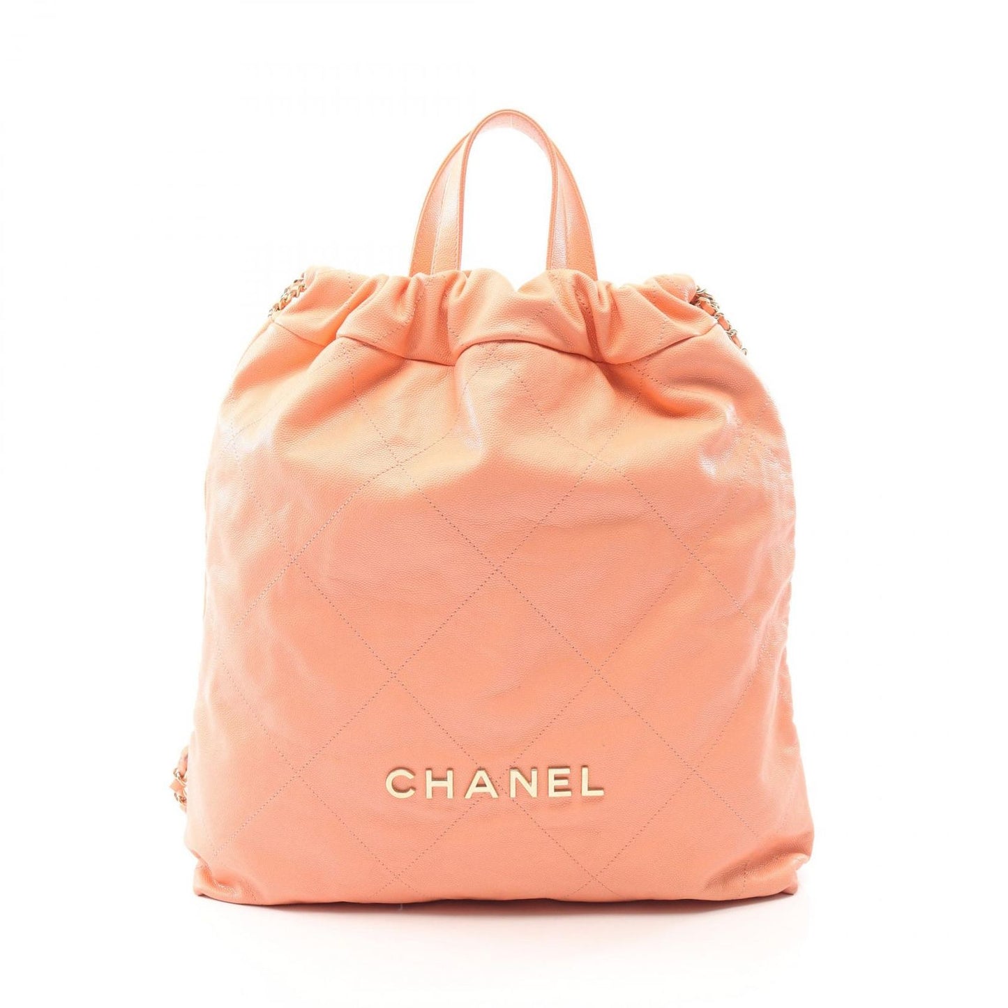 Chanel Backpack 22 Large Coral Pink Caviar Leather 22 Quilted Chain