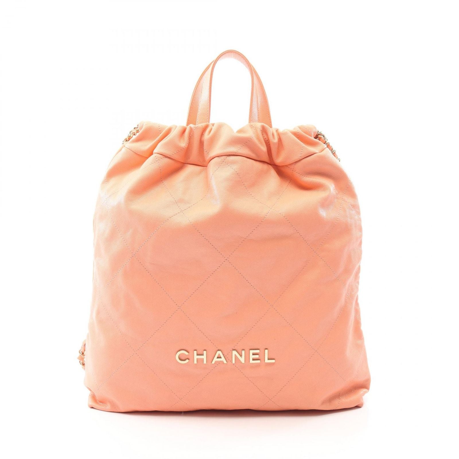 Chanel Backpack 22 Large Coral Pink Caviar Leather 22 Quilted Chain