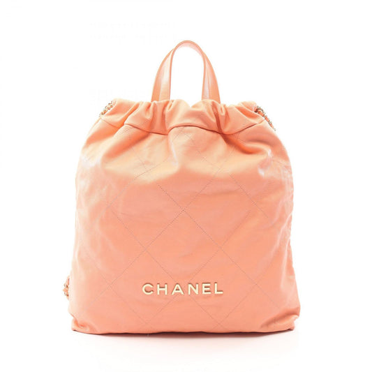 Chanel Backpack 22 Large Coral Pink Caviar Leather 22 Quilted Chain