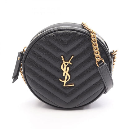 Saint Laurent Paris Shoulder Bag Vinyl Monogram Black Leather Chain