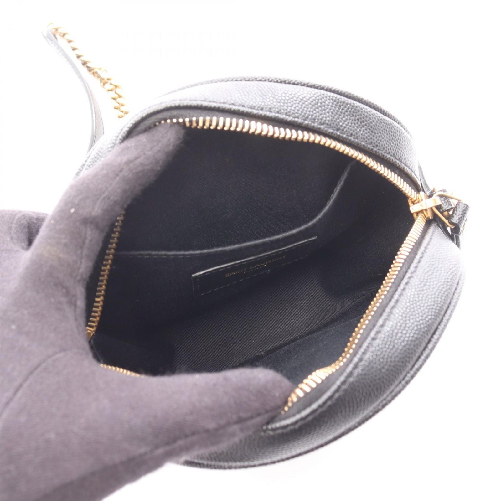 Saint Laurent Paris Shoulder Bag Vinyl Monogram Black Leather Chain — view 3