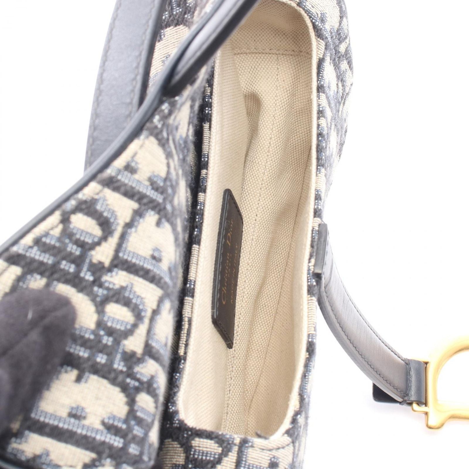 Dior Saddle Bag Mini Oblique Peacock Navy Canvas Leather — view 3