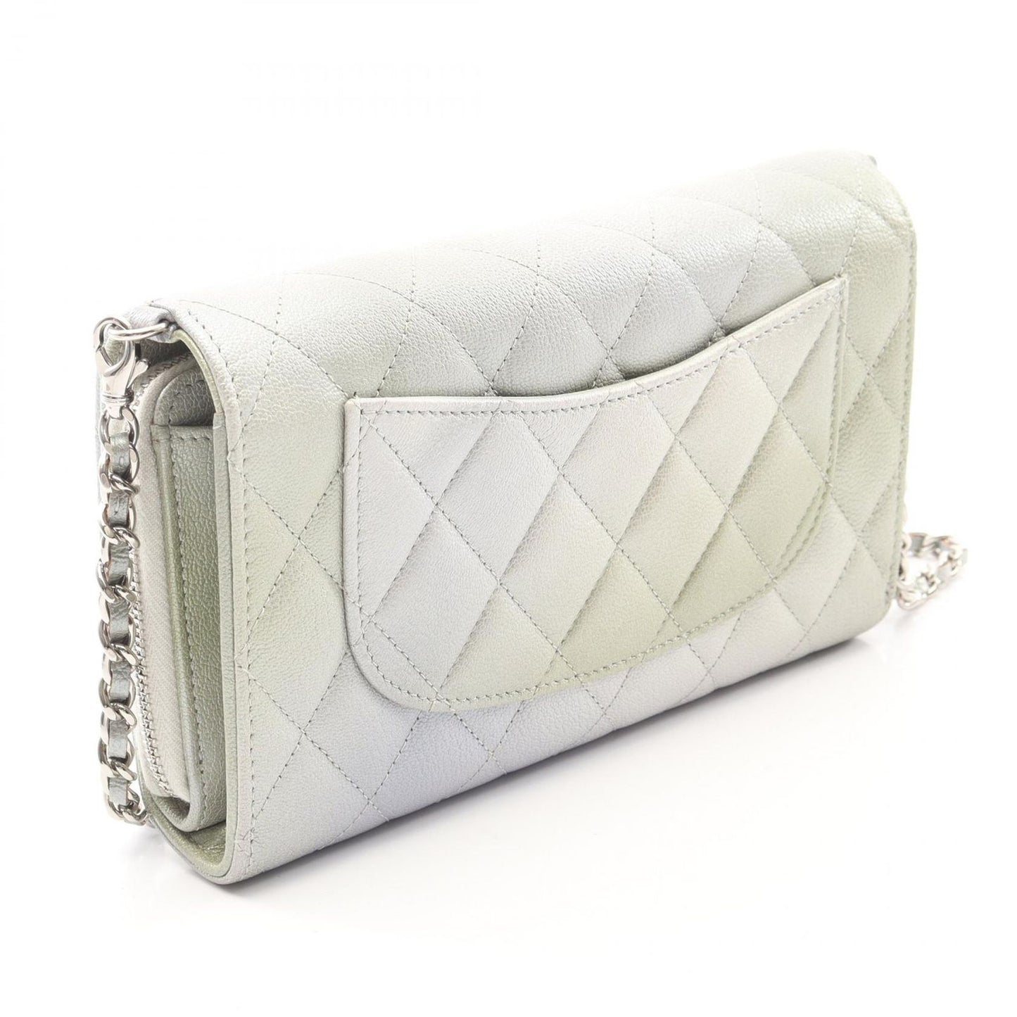Chanel Shoulder Bag Quilted Phone Case Gradient Silver Green Caviar Leather — view 2