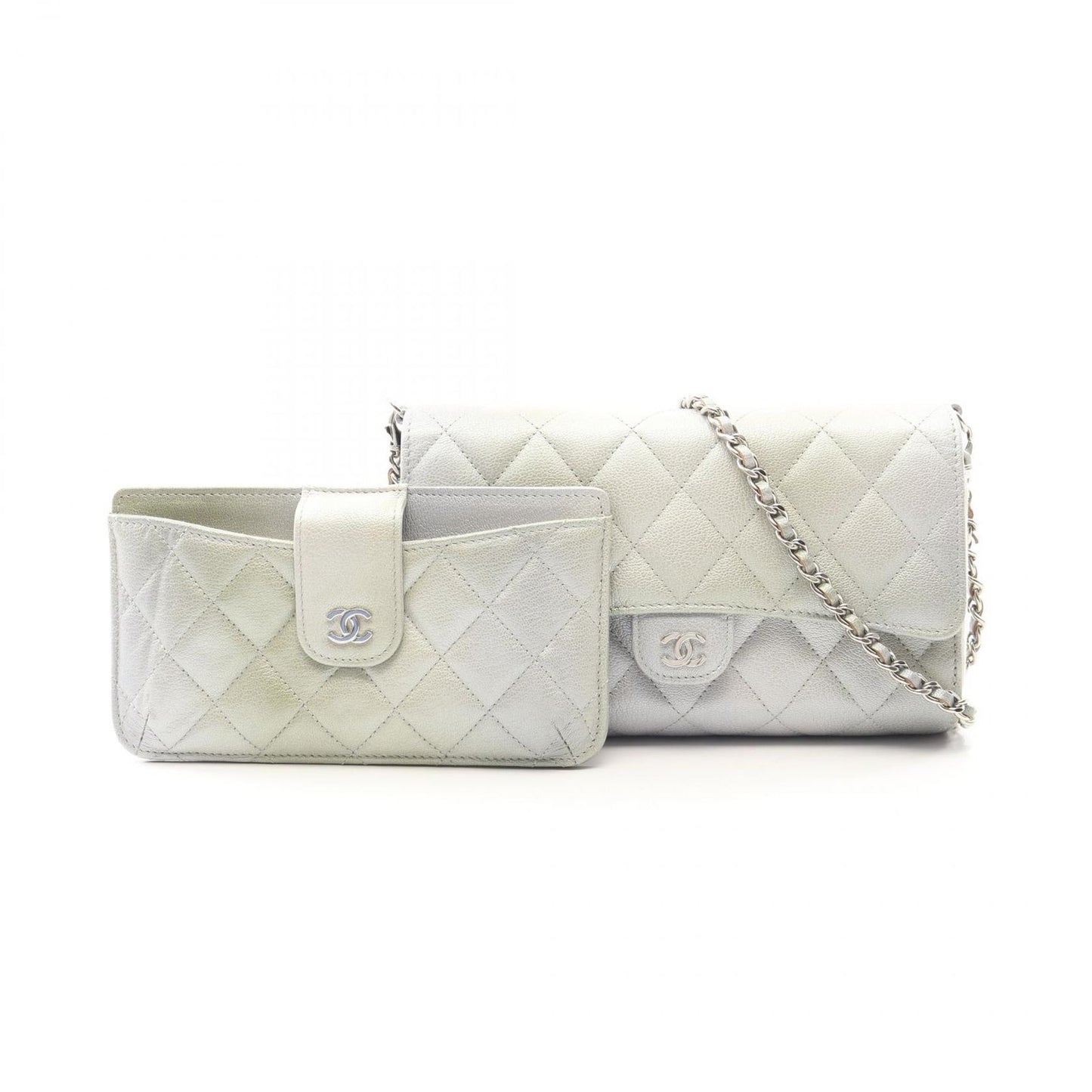 Chanel Shoulder Bag Quilted Phone Case Gradient Silver Green Caviar Leather — view 6