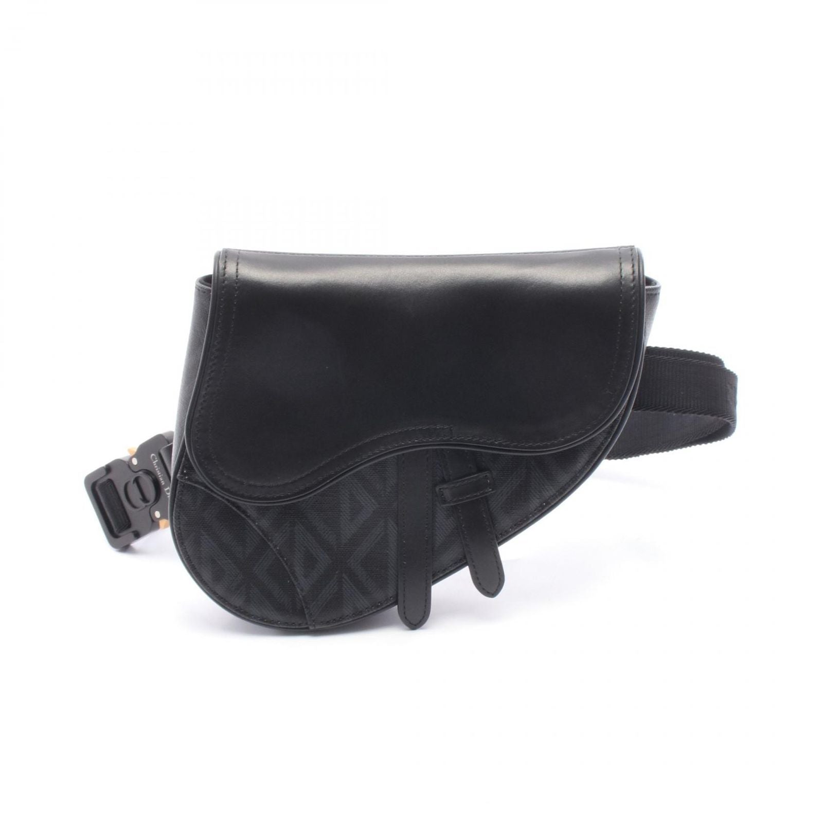 Dior Waist Bag Saddle Mini CD Diamond Black Canvas Leather CD