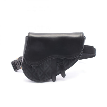 Dior Waist Bag Saddle Mini CD Diamond Black Canvas Leather CD