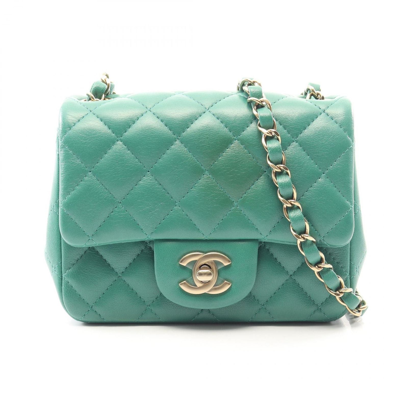 Chanel Shoulder Bag Mini Quilted Green Lambskin Chain