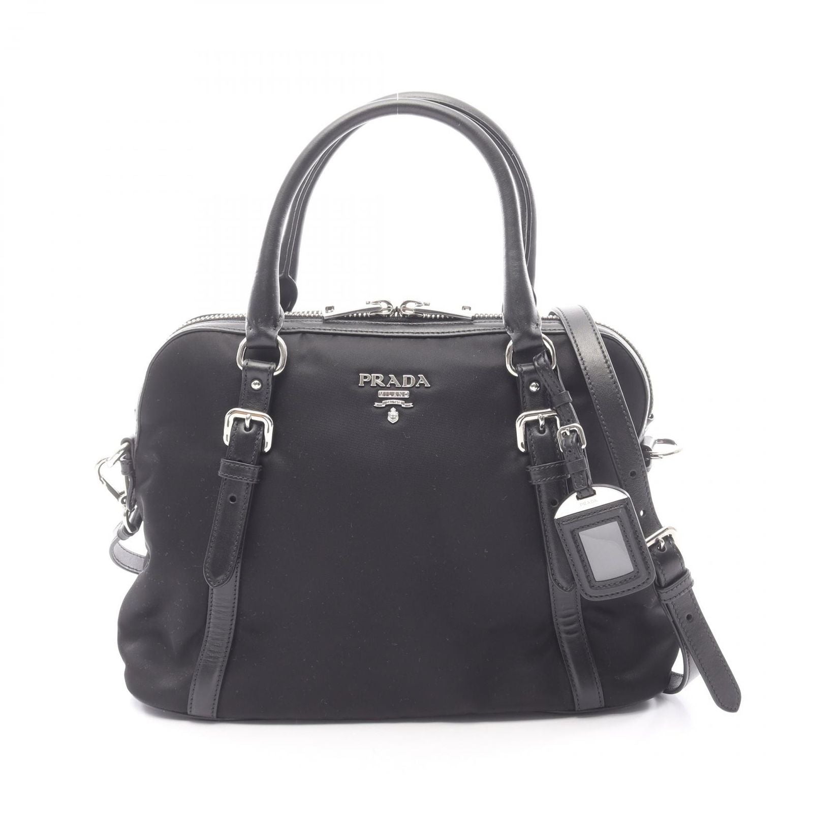 Prada Handbag 2-Way Black Nylon Leather Tote