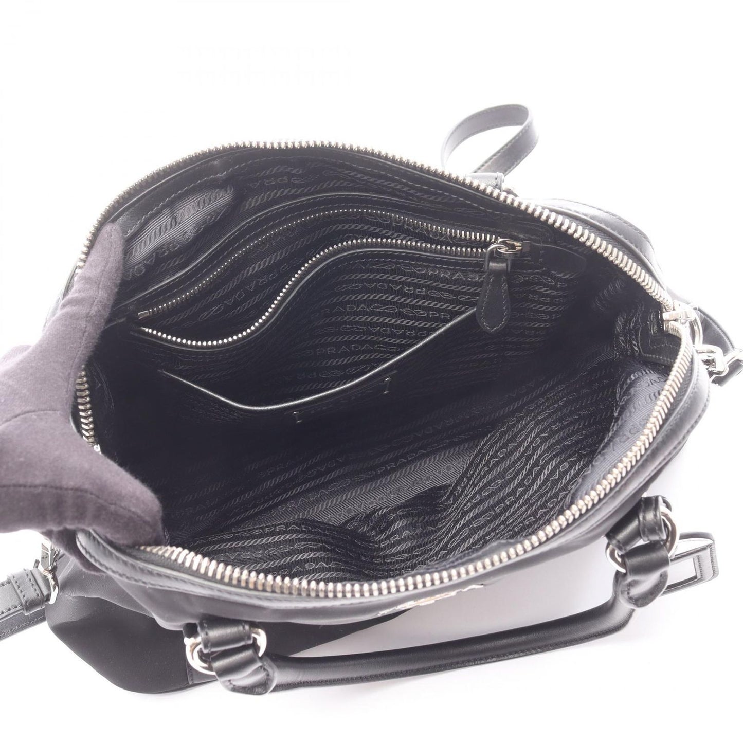 Prada Handbag 2-Way Black Nylon Leather Tote — view 3