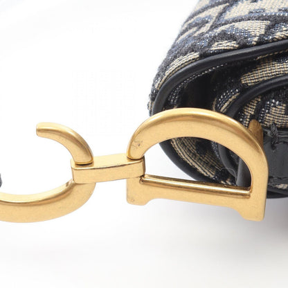 Dior Saddle Bag Mini Oblique Peacock 2-Way Navy Canvas Leather — view 5