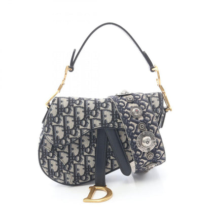Dior Saddle Bag Mini Oblique Peacock 2-Way Navy Canvas Leather