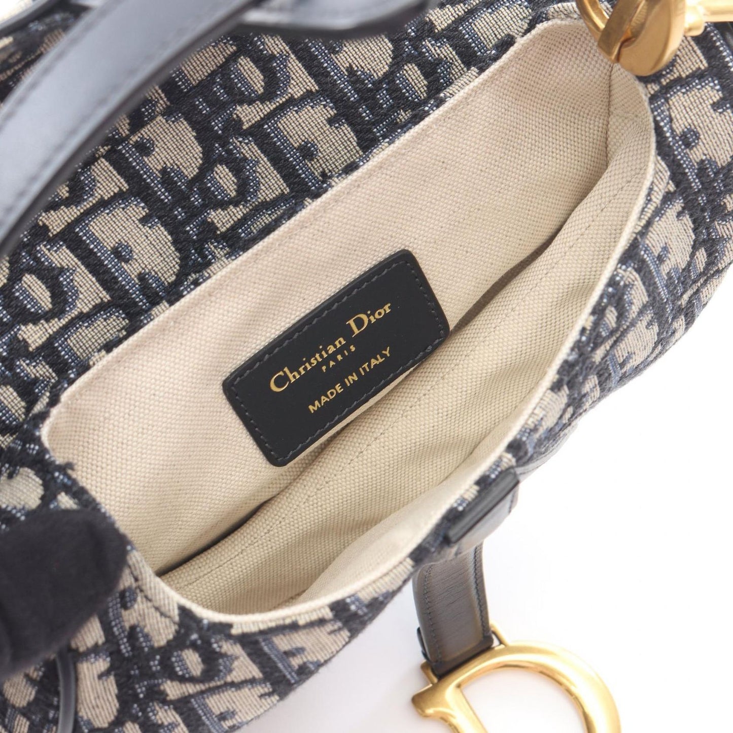 Dior Saddle Bag Mini Oblique Peacock 2-Way Navy Canvas Leather — view 3