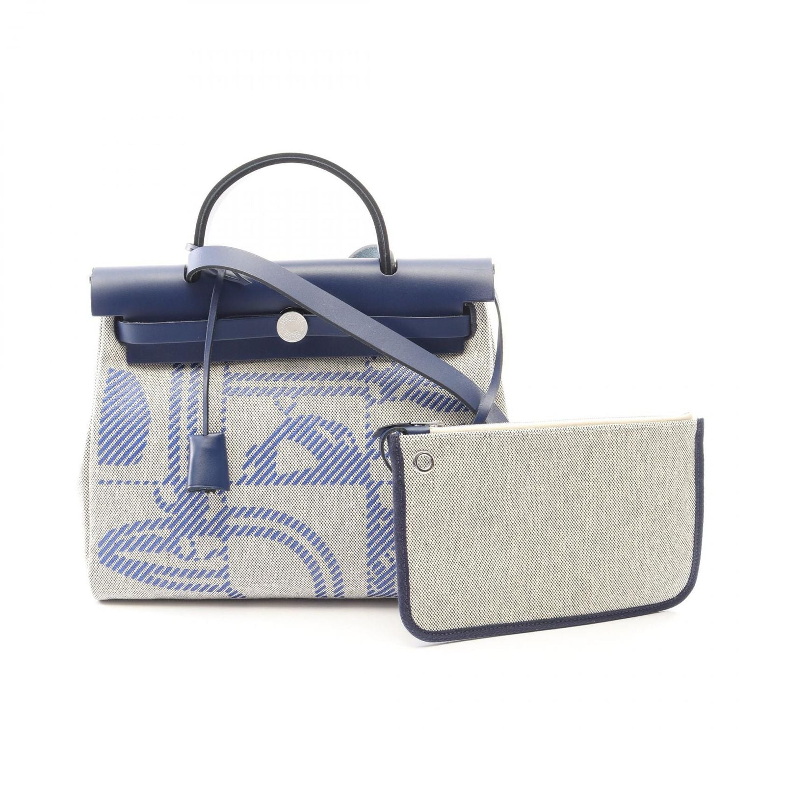 Hermes Handbag Herbag Zip PM Letourne Brides de Gala 2-Way Ecru Blue Saffiano