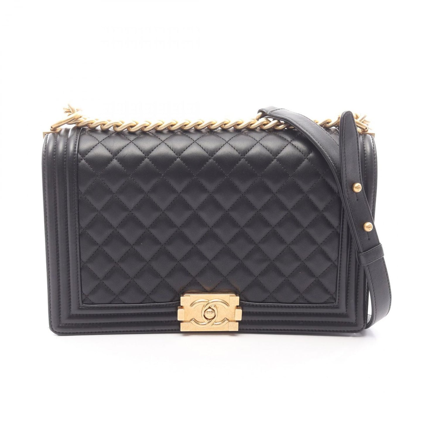 Chanel Shoulder Bag Large Quilted Black Lambskin Chain