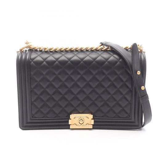 Chanel Shoulder Bag Large Quilted Black Lambskin Chain