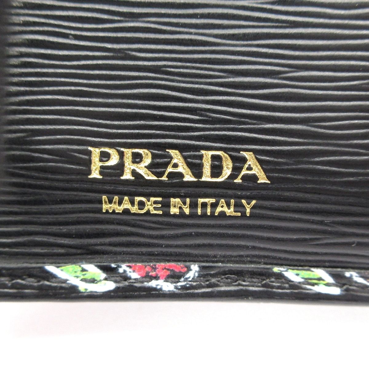 Prada Bifold Wallet Black Pink Multi Floral Pattern Leather — view 5