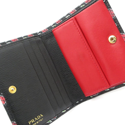 Prada Bifold Wallet Black Pink Multi Floral Pattern Leather — view 3