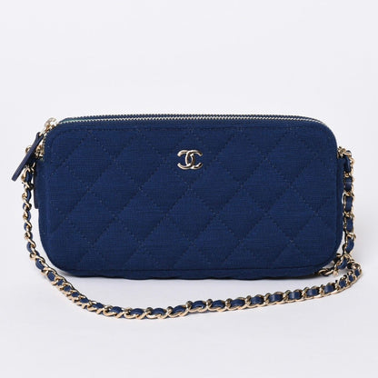 Chanel Chain Wallet Quilted CC Logo Navy Blue Gold Shoulder Bag