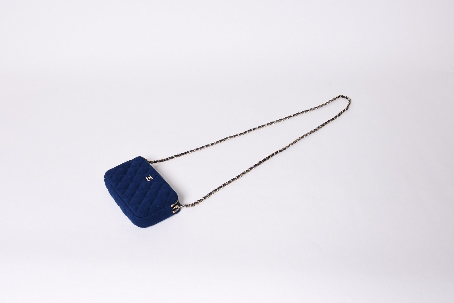 Chanel Chain Wallet Quilted CC Logo Navy Blue Gold Shoulder Bag — view 6