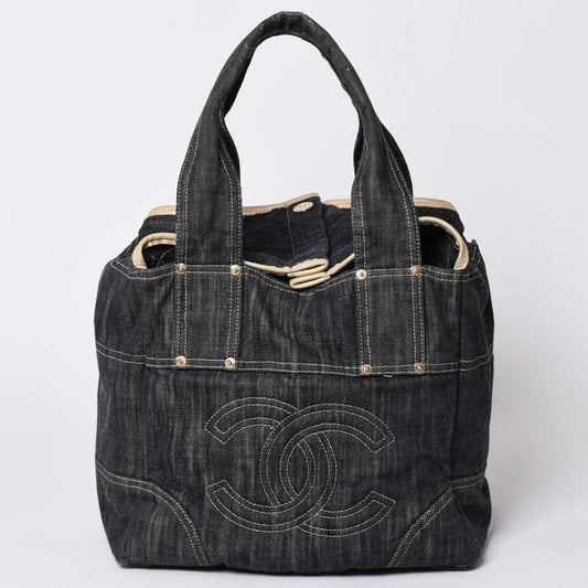 Chanel Sparkling Denim Tote Bag Fabric Indigo Gold
