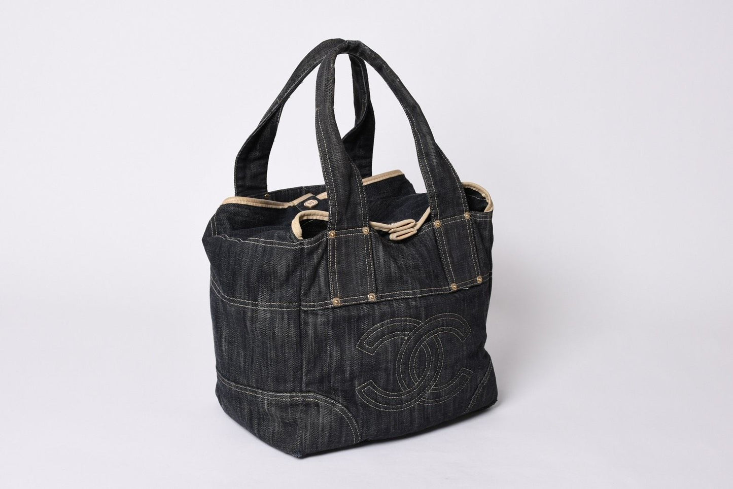 Chanel Sparkling Denim Tote Bag Fabric Indigo Gold — view 3