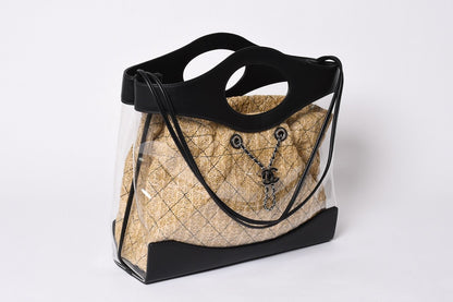 Chanel 2-Way Shoulder Bag CC Logo Vinyl Linen Lambskin Black Silver — view 3