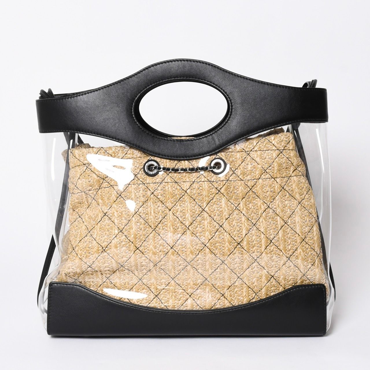 Chanel 2-Way Shoulder Bag CC Logo Vinyl Linen Lambskin Black Silver — view 2