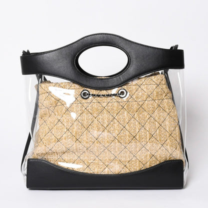 Chanel 2-Way Shoulder Bag CC Logo Vinyl Linen Lambskin Black Silver — view 2