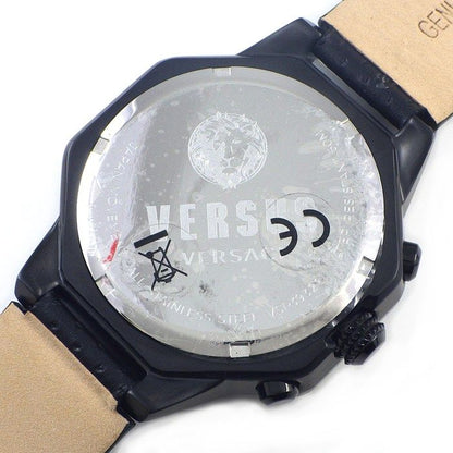 Versace Watch Palestro Date Chronograph Black Gold Dial SS Leather Quartz Analog — view 4