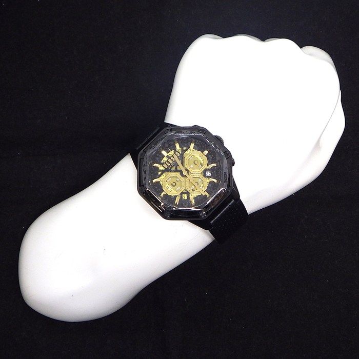 Versace Watch Palestro Date Chronograph Black Gold Dial SS Leather Quartz Analog — view 8