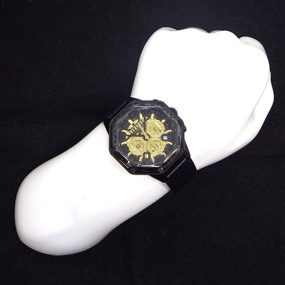 Versace Watch Palestro Date Chronograph Black Gold Dial SS Leather Quartz Analog — view 8